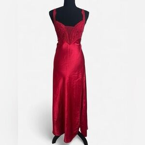 Victoria's Secret Gold Label Satin & Lace Slit Maxi Slip Dress Vintage Medium